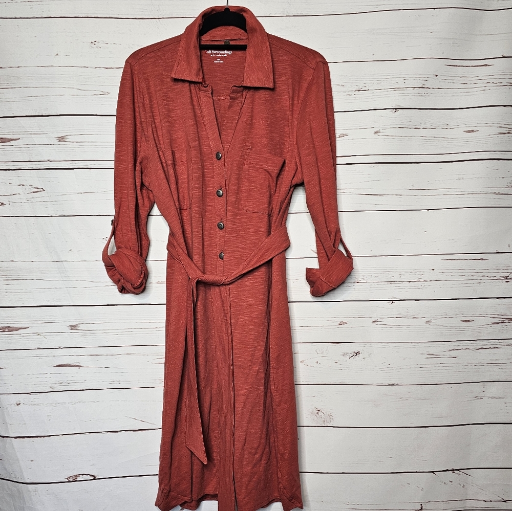Soft Surroundings Rust Button Front Tie Waist Dre… - image 5